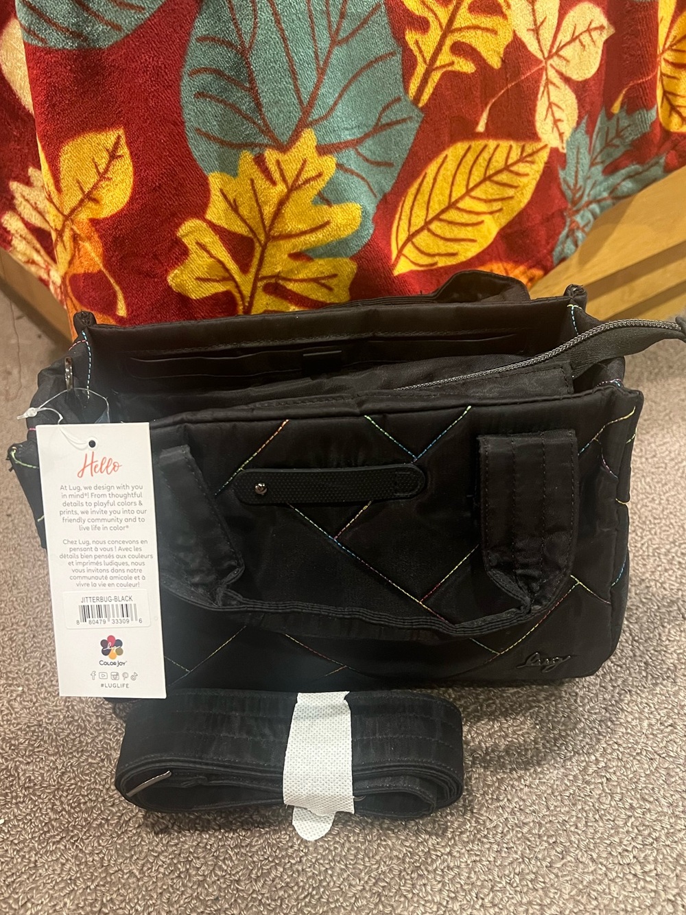 LUG Jitterbug Crossbody Bag-  Black with Rainbow Stitch NWT